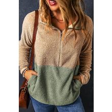 Smoke Gray Two Tones Color Block Half Zip Fleece Sweatshirt