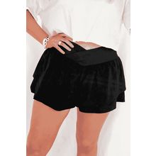 Black Crossed Waist Tiered Flowy Shorts