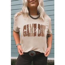 Khaki GAME DAY Rugby Checkered Letter Graphic T Shirt