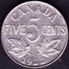 1922 Canada 5 Cents Coin