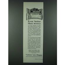 1919 A.B.A. American Bankers Association Cheques Ad - Better Than Money