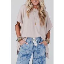 Apricot Ribbed Knit Batwing Sleeve Tunic Oversized T Shirt