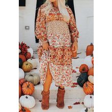 Khaki Plus Size Floral Tiered Ruffle Maxi Dress