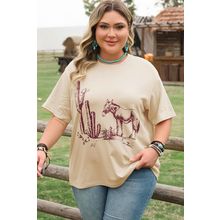 Parchment Western Burro Cactus Crew Neck Graphic Tee