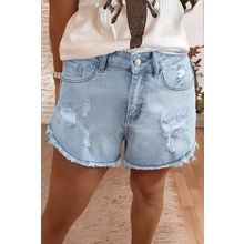 Beau Blue High Rise Distressed Raw Hem Denim Shorts