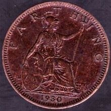 1930 Great Britain 1 Farthing Coin