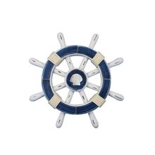 Pack Of 2] Rustic Dark Blue And White Decorative Ship Wheel With Seashell 12""