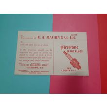 VINTAGE E.A. Machin & co melbourne firestone spark plugs advertising card