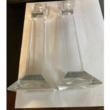 Vintage 8" Lead Glass Squared Column Candlestick Holders (2)