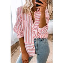 Pink Stripe Buttoned Long Sleeve Casual Shirt