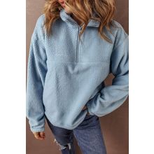 Myosotis Collared Zipper Drop Shoulder Fleece Sweatshirt