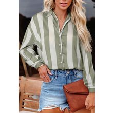 Green Striped Soft Relaxed Button Up Shirt
