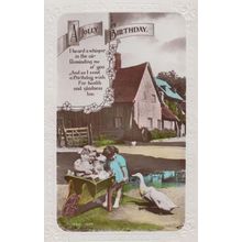 Dog Puppy In Wheelbarrow Farming Farm Cottage Swan Antique Photo Real Postcard