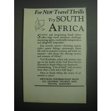 1937 South Africa Tourism Ad - For new travel thrills try South Africa