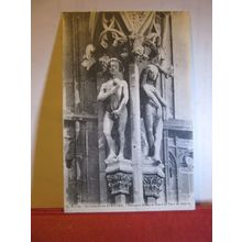 ADAM & EVE STATUES, CATHEDRAL, ROUEN, France antique unused postcard =