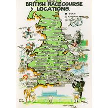 British Horse Race Racing Locations Map Rare Comic 1980s Postcard