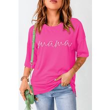 Rose Red Rhinestoned MAMA Graphic Drop Shoulder Half Sleeve Tee