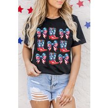 Black Stars and Stripes Bowknot Cowgirl Boots Graphic Patriotic Tee