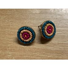VINTAGE TINY BEADED ROUND GOLD TONE STUD EARRINGS 5.38 GRAMS 1.5cm TALL (P3)