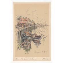Fish Market and Quay Whitby Marjorie C Bates Art Postcard