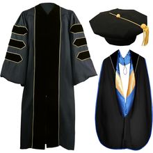 Goprety Deluxe Doctoral Graduation Gown Hood Tam 8 Sided Package with Gold Pipin
