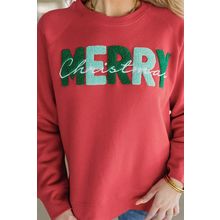 Fiery Red Chenille MERRY Christmas Raglan Sleeve Sweatshirt