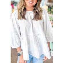 White Bow Knot Cutout Back Loose Fit 3/4 Sleeve Blouse