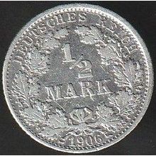 1906 F Germany 1 Half Mark Silver Coin