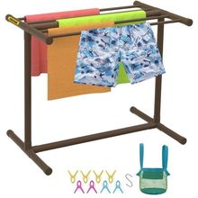 Pool Towel Rack, 5 Bar, Brown, Freestanding Outdoor PVC T-Shape Poolside Sto...