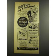1940 Kleenex Tissues Ad - Don't Put a Cold in Pocket