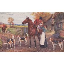 ED 207 HORSE AND HOUNDS . THE HUNT DAY. PRINTED POSTCARD