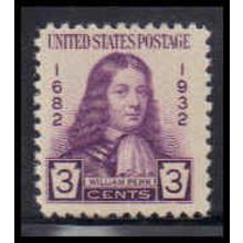 724 3c William Penn Fine MNH O3460
