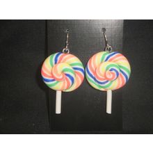 Yellow blue orange lollipop candy unique 925 sterling silver ear hook earrings