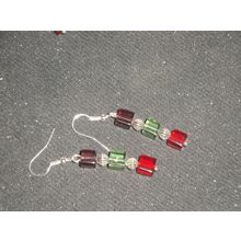 Beautiful unusual purple red & green cube dangle earrings