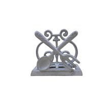 Pack Of 2] Whitewashed Cast Iron Fork and Spoon Kitchen Napkin Holder 5""