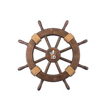 Rustic Wood Finish Decorative Ship Wheel with Seagull and Lifering 18""