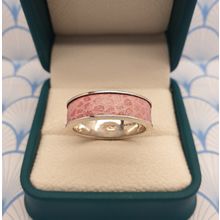 Vintage 925 Solid Sterling Silver and Faux Pink Leather Thick Band Ring - 2001