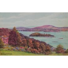 Art postcard Holme Island & Arnside from Grange-over-Sands, by A.R. Quinton