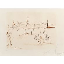 Salvador Dali (1904-1989). Vista de El Esocial, from Spain, 1964 Poster Canvas M