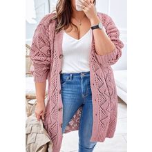 Pink Open Knit Button-Up Plus Size Cardigan