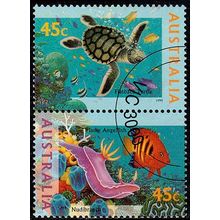 Australia 1995 Marine Life 2 x 45c Used Stamps Flatback Turtle & Nudibranch