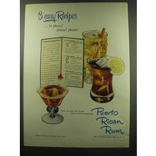 1949 Puerto Rican Rum Ad - 3 easy recipes ..to please! please! please!
