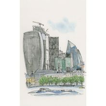 South Bank Walkie Talkie To Gherkin London Painting Postcard