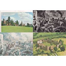 Framlingham Castle Suffolk Aerial Courtyard Painting 4x Postcard s