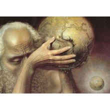 Old Ancient God Handling Planet Earth Astronomy French Painting Postcard