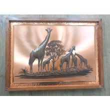 Dennis Thomson Vintage Large African Copper Giraffe 3D Art Picture 1970s Framed