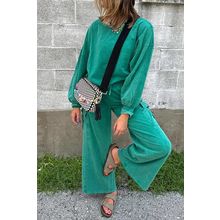 Lapis Solid Color Patchwork Pullover Top and Cargo Pants Set