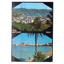 multiview, SAN ANTONIO, IBIZA, SPAIN used vintage postcard 1974 postmark #