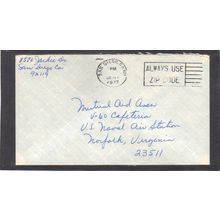 Cover Postmarked But No Stamp (No Cachet-Inked/A) CV00933