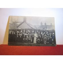 A LARGE GROUP WEDDING PHOTOGRAPH unused antique postcard =